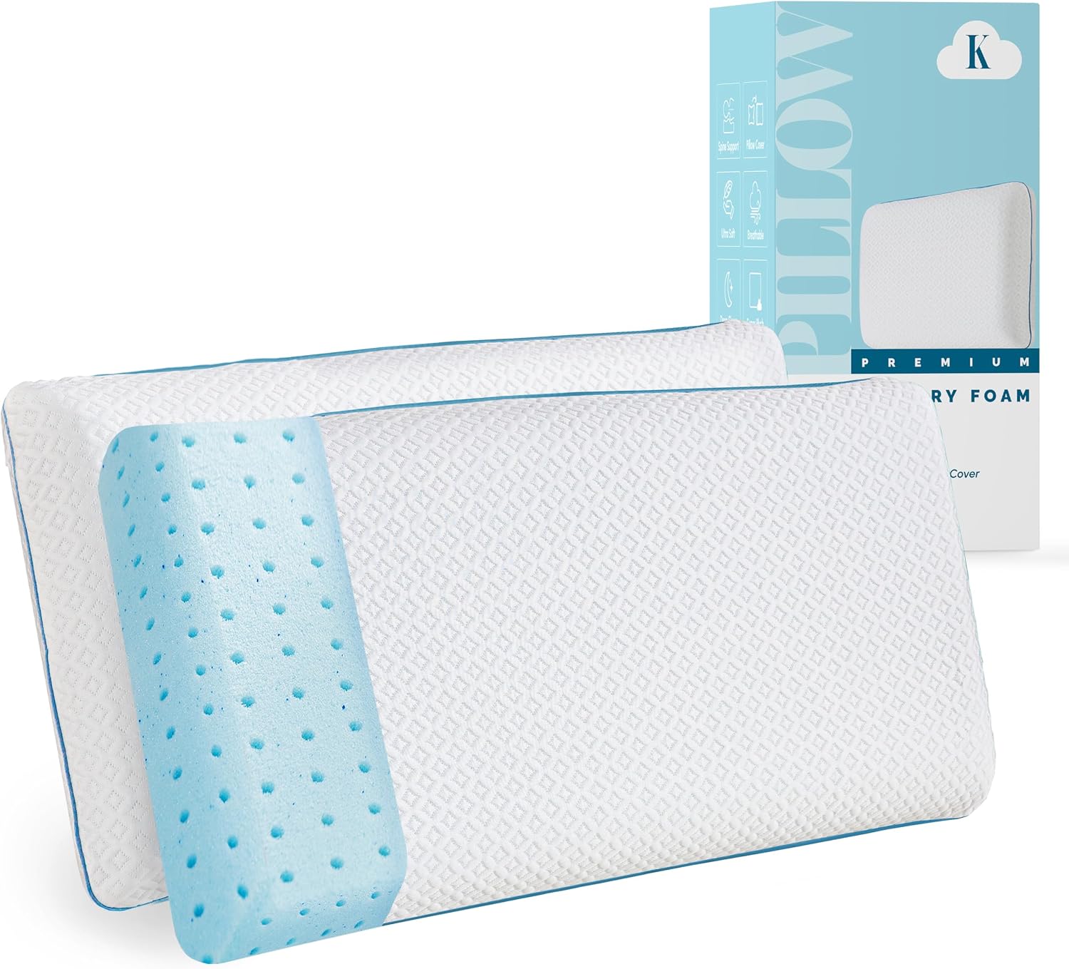 Elegant Comfort Premium Memory Foam Pillow, Cooling Pillow for Back, Side or Stomach Sleepers, Soft Yet Supportive Feel, Breathable and Washable Cover, Ideal for Home or Travel, 2-Pack, King