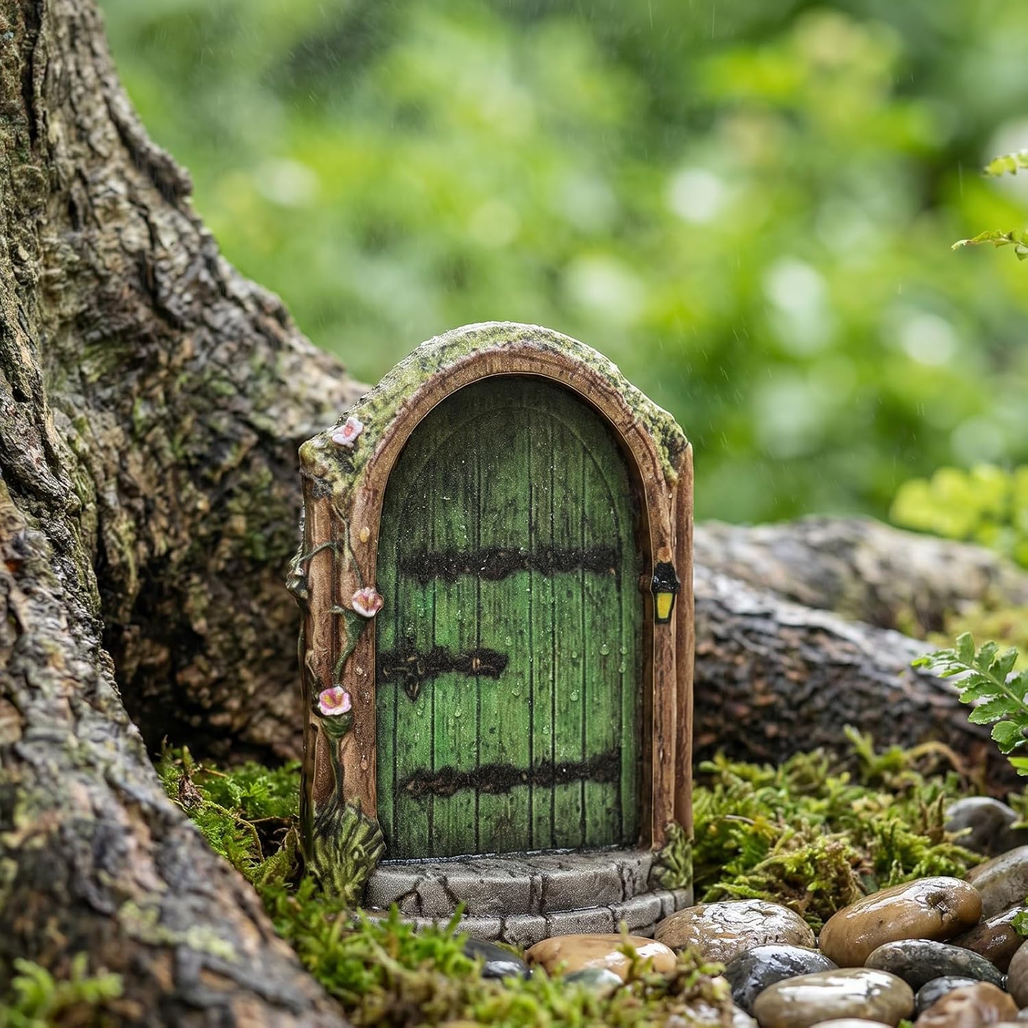 Flat Green Fairy Door, 3.9 × 2.76 in Wooden Miniature Doors