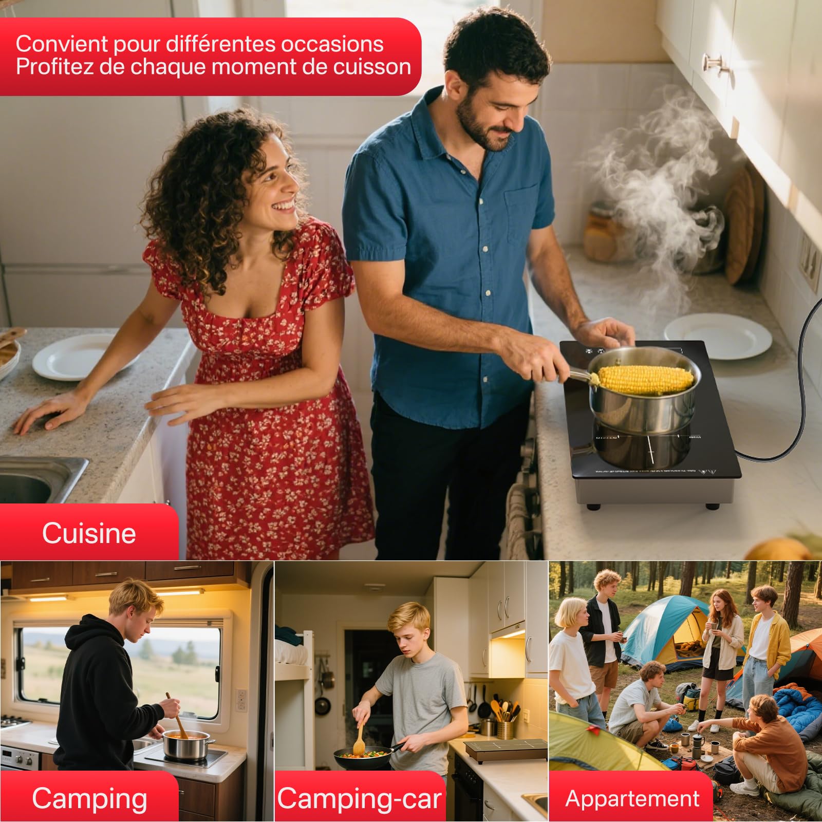 Plaque à Induction Encastrable 2 Foyers 3500W, Plaque de Cuisson Électrique avec Commande Tactile, Double Zone avec Minuteur et Sécurité Enfant, Induction - ID2EU
