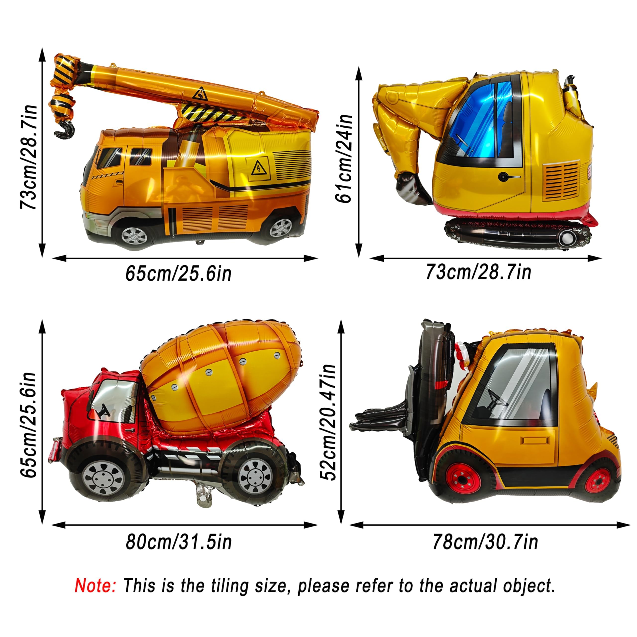 4 Ballons Aluminium Excavatrice/engins De Chantier - XXL, Gonflage Air Ou Hélium - Pour Fête Thème Construction - 6