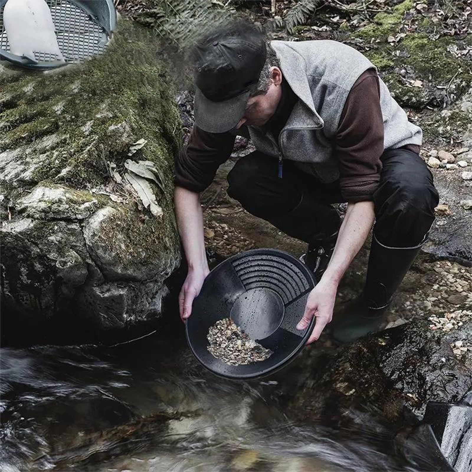 Gold Panning Pan,Accesorios para Tamices Manuales para la Extracción de Oro,Herramientas Portátiles para Buscar Oro al Aire Libre,Batea de Oro Set,Gold ifting,Clasificador de Tamizado 38 cm Tokaneit