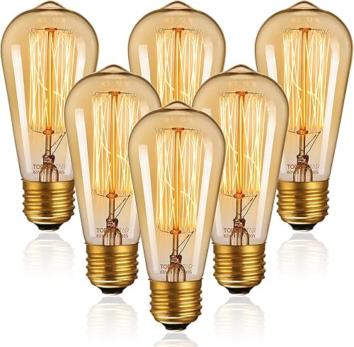 TORCHSTAR Bombillas Edison vintage de 60 W, bombilla Edison ST64 regulable, bombillas de jaula de ardilla antiguas, base E26, ámbar cálido de 2200