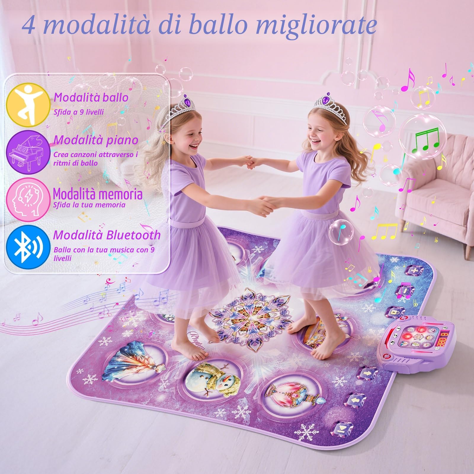 Tappetino da ballo bambini giocattolo regalo bambine,Dance Mat a 8 pulsanti con Bluetooth,4 modalità di gioco,musica integrata,regalo di compleanno e Natale per la principessa viola,età 3 4 5 6-8 anni