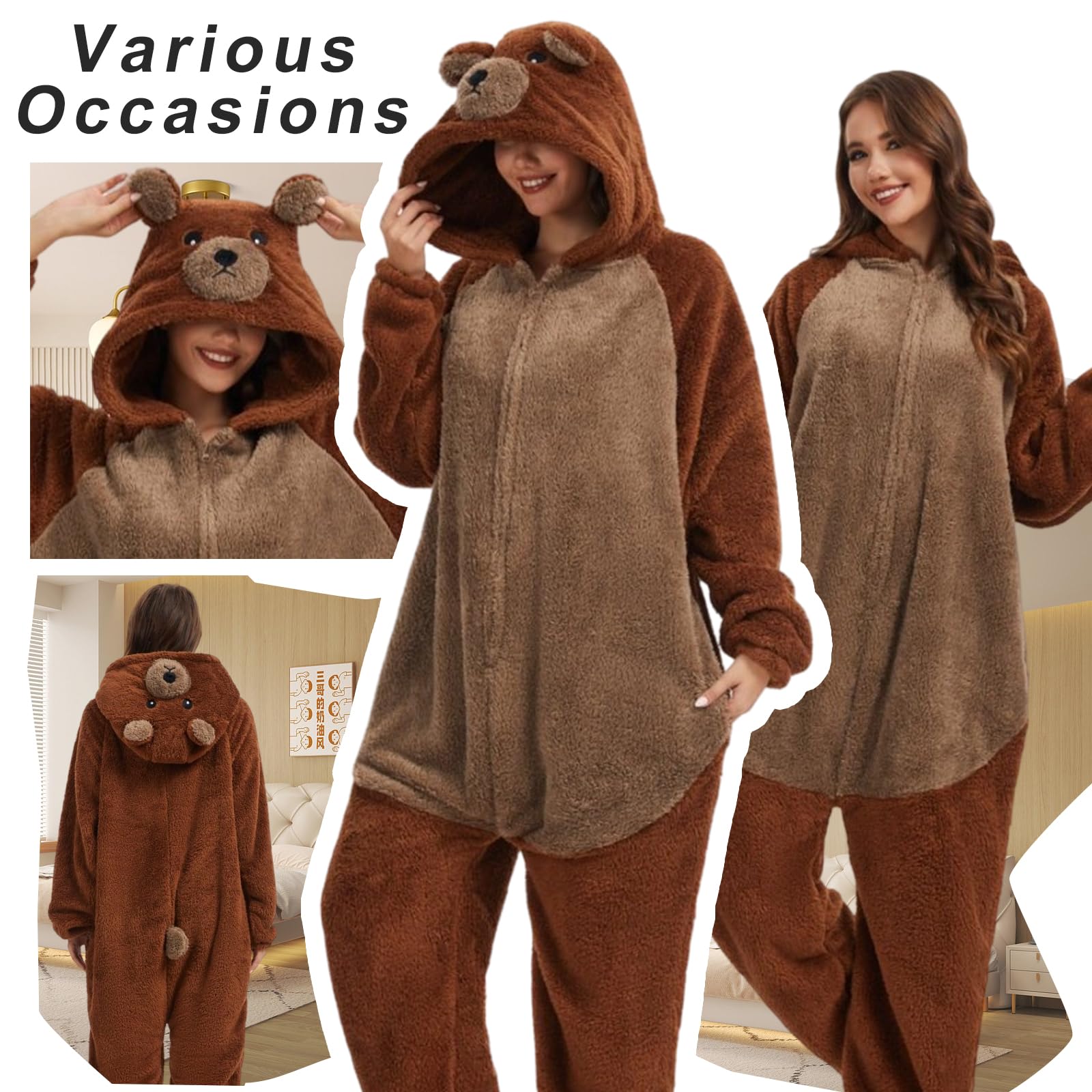 Luojida Tuta unisex adulta, pigiama onesies animale Cosplay Panda Deguisement Deguisement Halloween Donna Uomo con Cappuccio Zip Kigurumi Halloween Costume Animali Carnevale