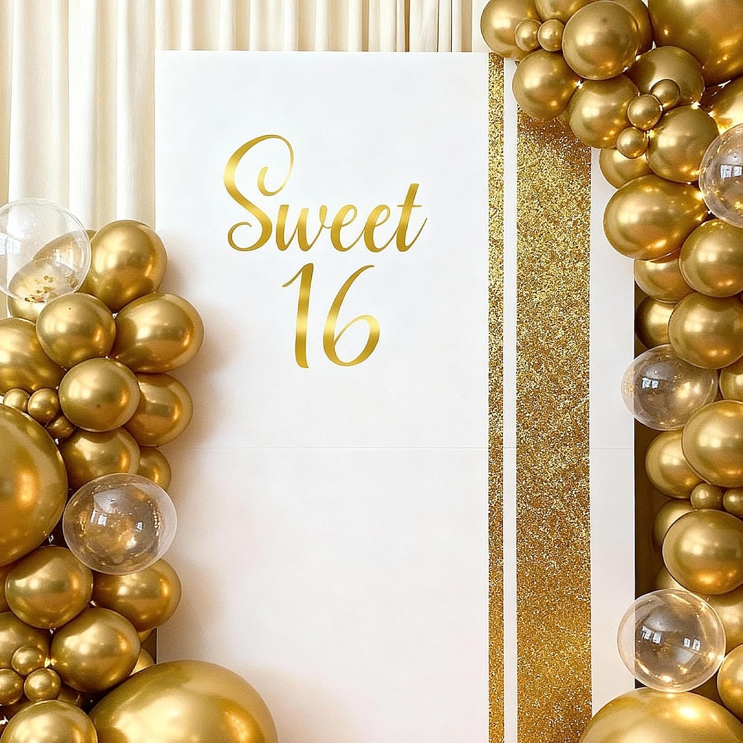 Sweet 16 Sign for Backdrop, Gold Sweet 16 Stickers Sign for Arch Backdrop Happy 16 Birthday Party Vinyl Sticker Decal Removable Letters Decal for Mirror/Fabric Backdrop/Wall