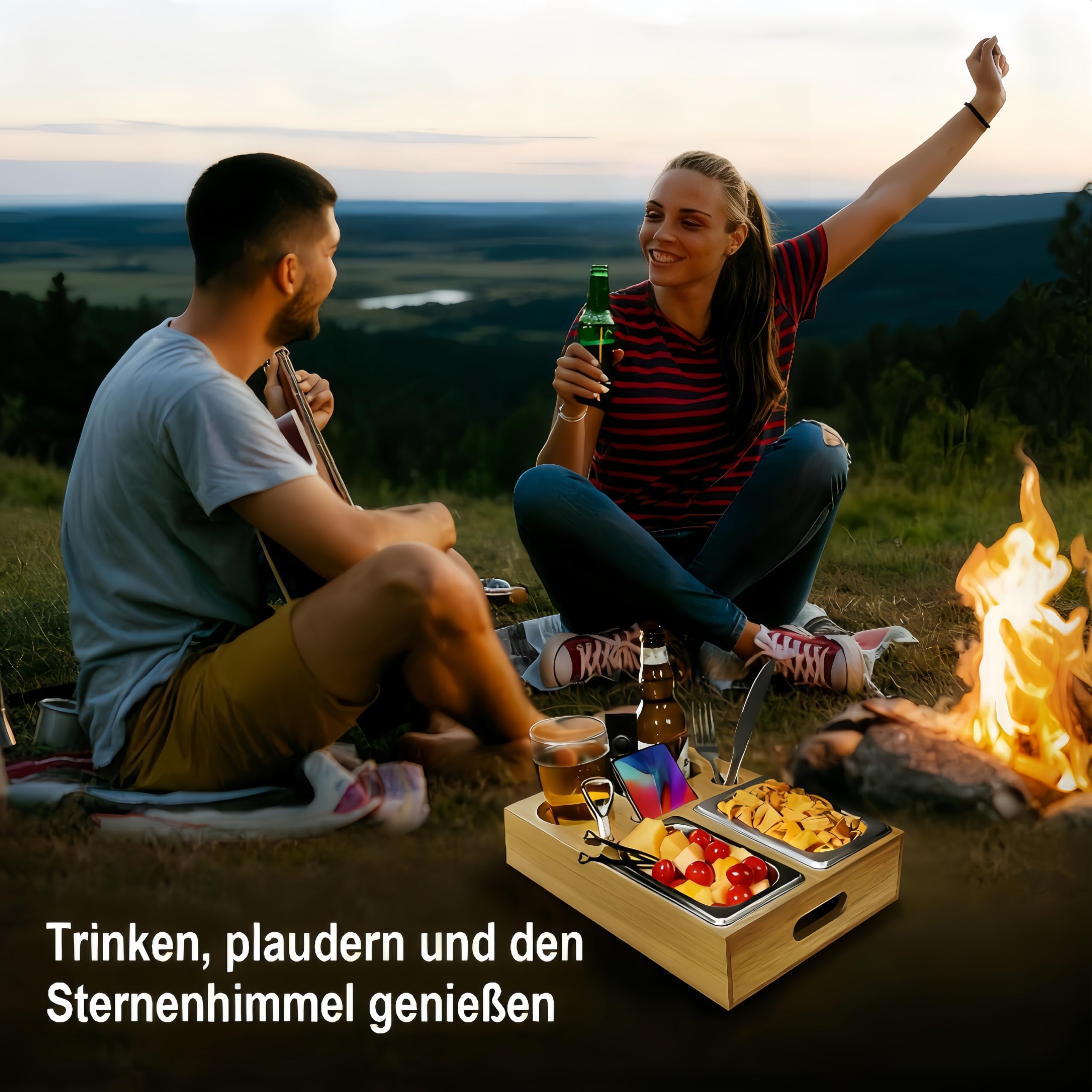 Couchbar Snackbox-Organizer Tablett- Snackspender mit 2X Snackschale -Deko,Couch Bar mit Getränkehalter-Spülmaschinenfest | Stabile Ablage,Smartphone&Fernbedienung -WohnmobilausstattunglGeschenkbox