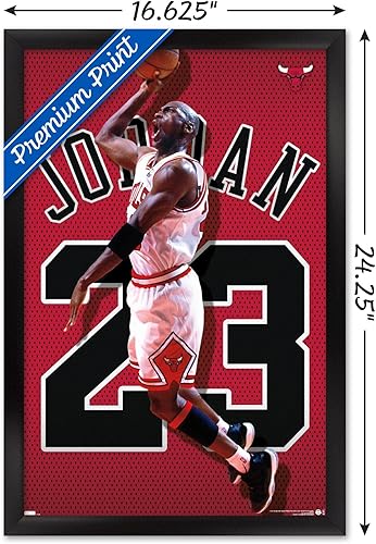 Miniatura 3 de Trends International Michael Jordan - Póster de pared de jersey, 14.725 x 22.375 pulgadas, versión enmarcada en negro