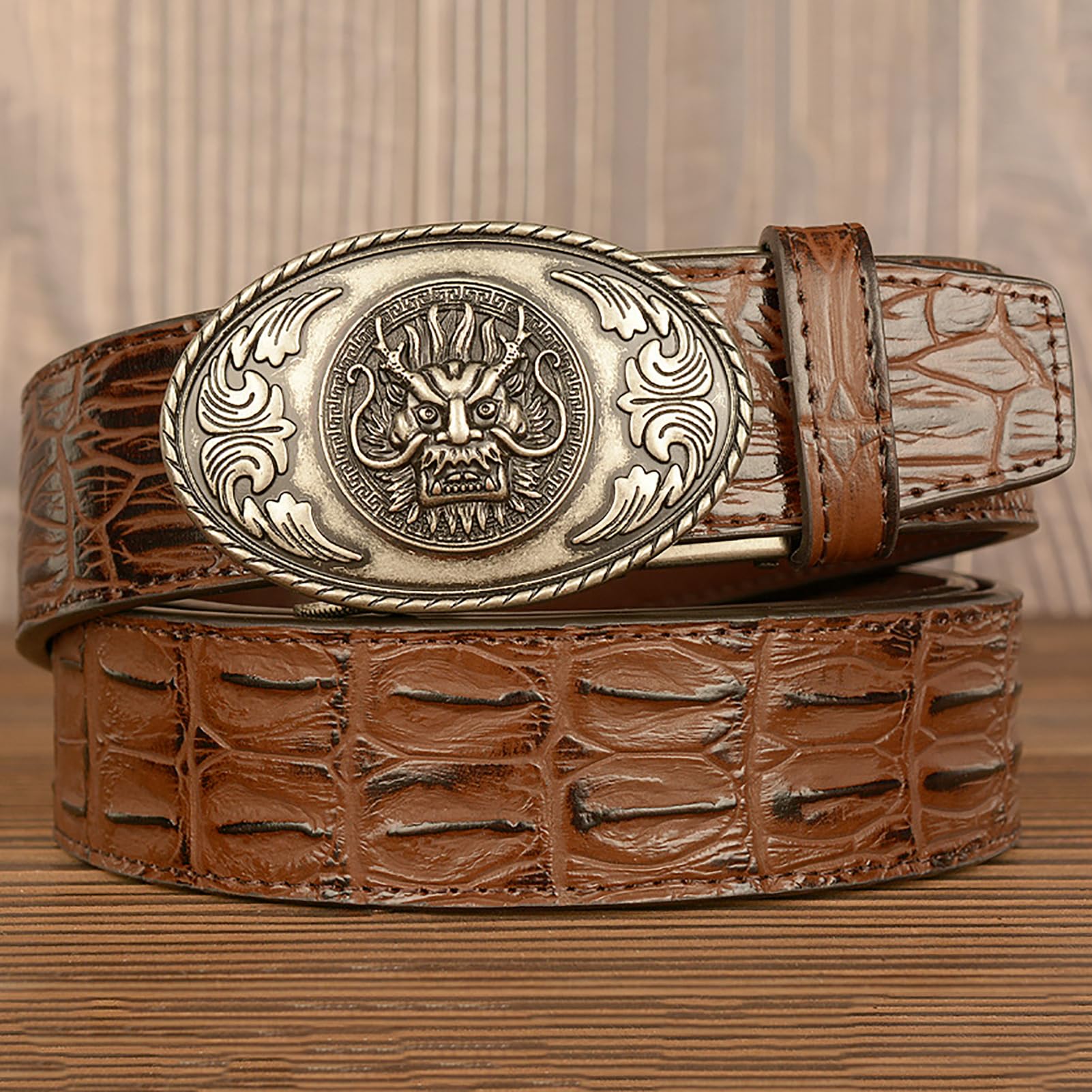 pasek, Paski damskie i męskie, klamra z głową smoka, paski ze skóry naturalnej, w stylu western, do jeansów, szerokość 3,5 cm