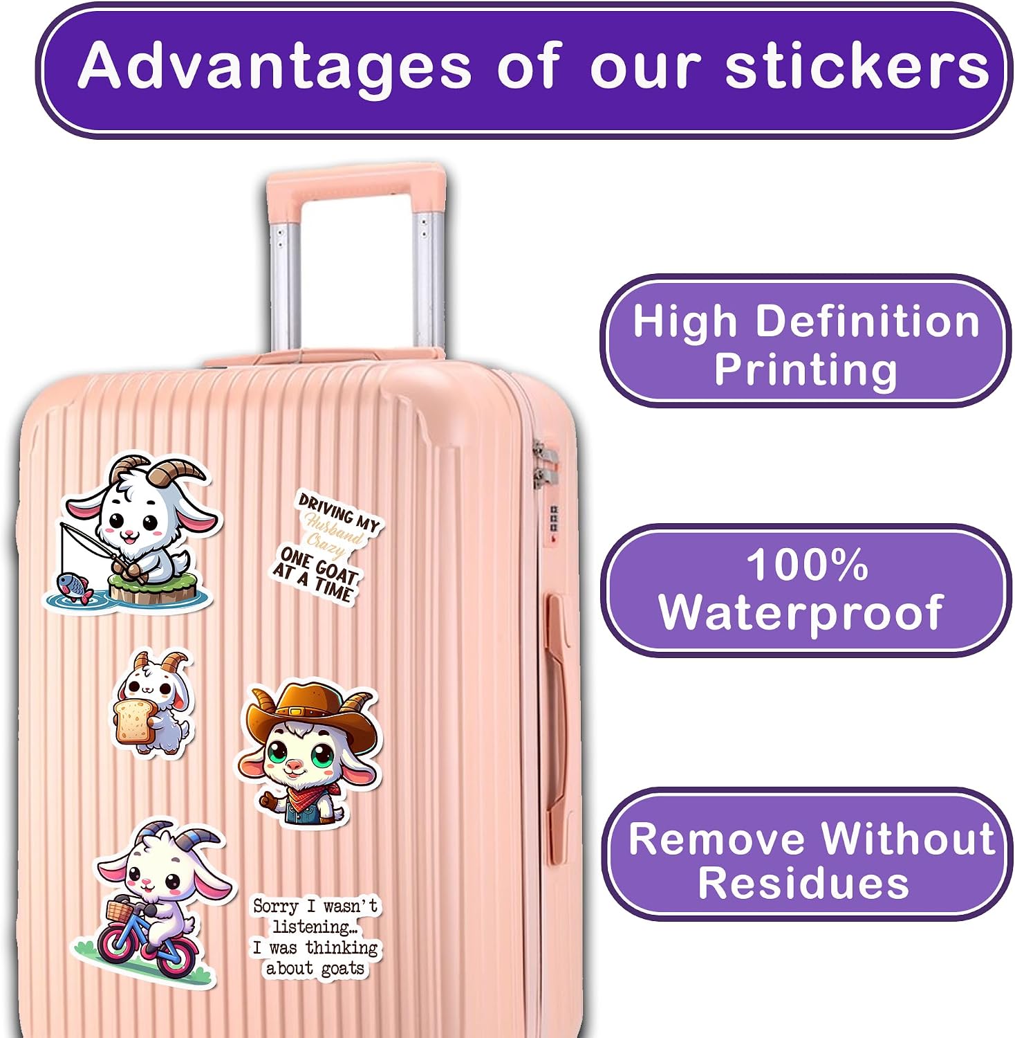 Pack 50 PCS Goat Sticker Print Funny Animal Cartoon Waterproof Vinyl Decals Items for Adults Kids Men Women Boys Girls Decorations Laptop Phone Case Car Water Bottle Helmet image 4
