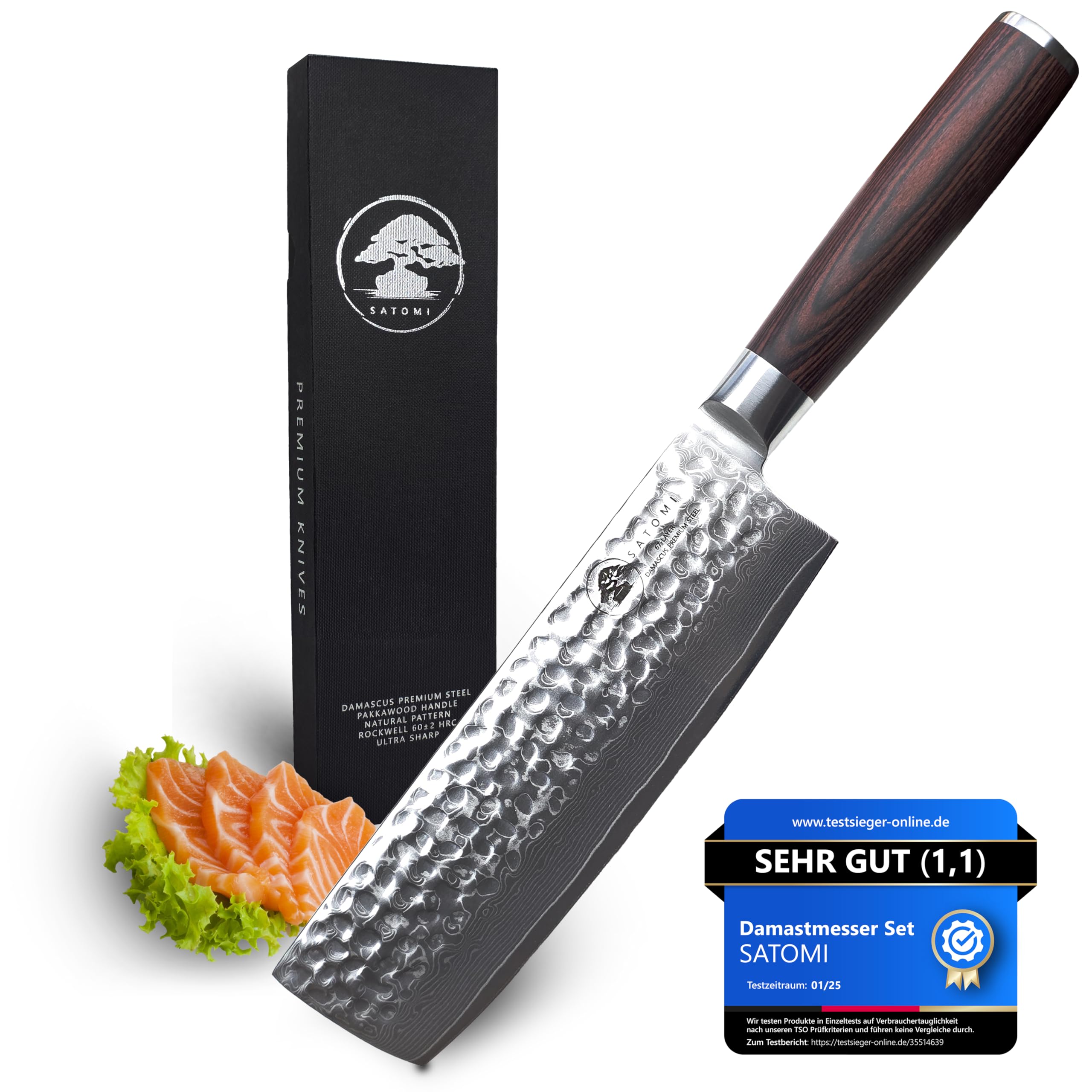 SATOMI® Nakiri Messer mit 18 cm Klinge gefertigt aus 67 Lagen Damaststahl traditionell Japanischer Stil mit Hammerschlag Damastmesser Küchenmesser Profi Kochmesser mit edlem Pakkaholz Griff