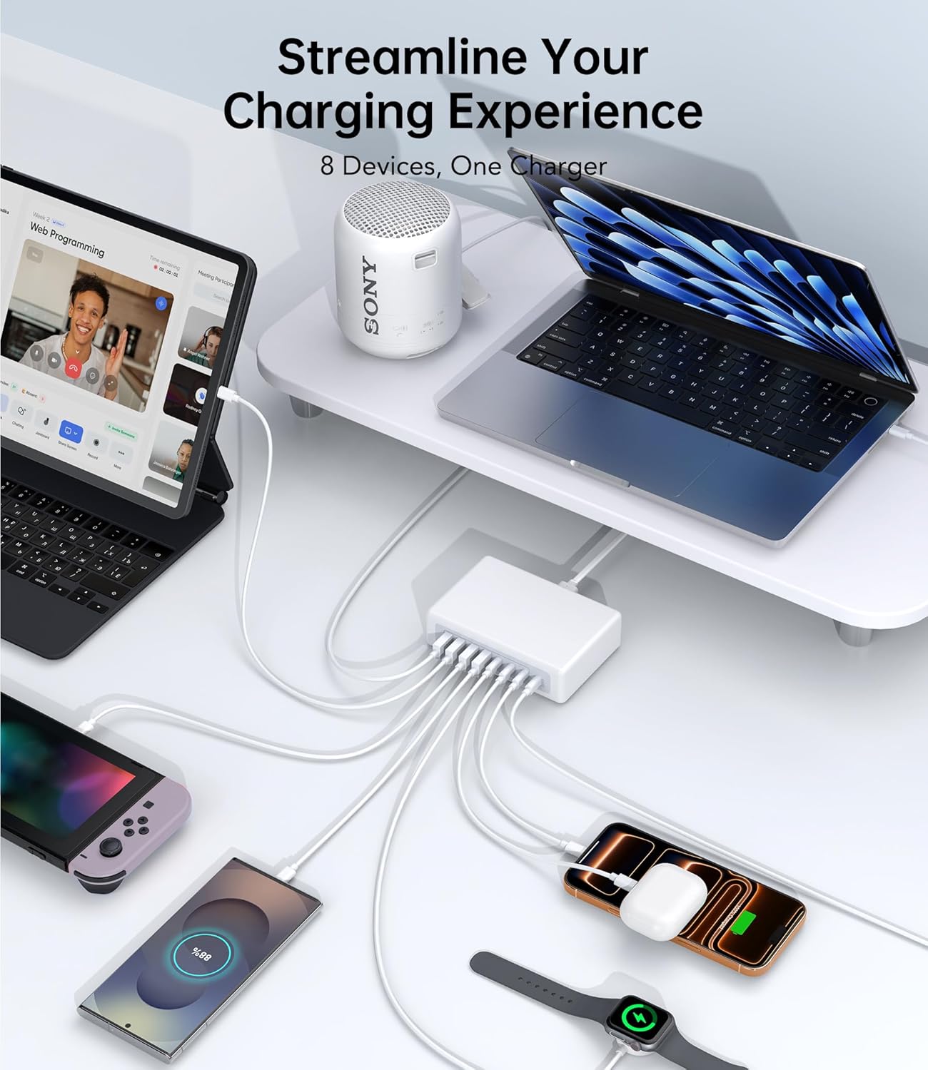 210W USB C Fast Charging Station,8-Port USB C Charger Block Upgraded GaN III PD 45W Laptop Charging Adapter,Multiport Type C Charging Hub Compatible with MacBook Pro/Air,DELL,iPhone 17/16/15,Samsung
