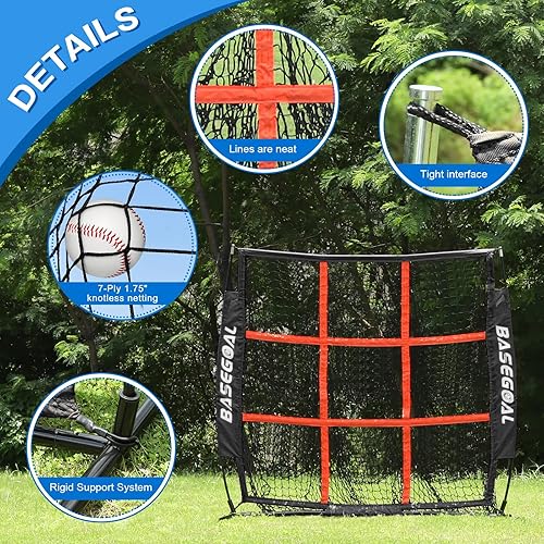 Miniatura 4 de Red de béisbol de sóftbol de 4 x 4 pies, red de objetivo de zona de golpe de lanzamiento, con 9 bolsillos, red de respaldo de béisbol, para golpear