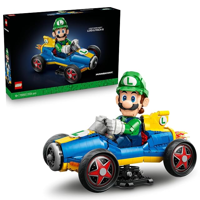LEGO Mario Kart: Luigi y Mach 8 - Figura Articulada de Personaje de Nintendo Super Mario y Maqueta de Coche…