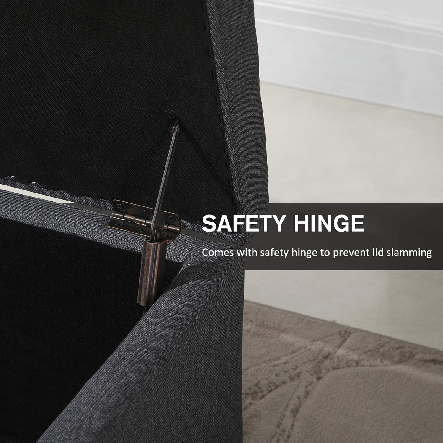 HOMCOM Storage Ottoman Coffee Table with Flip Top Seat Lid, Tufted Upholstered Footstool with Wood Frame for Living Room, Entryway, Bedroom, Gray