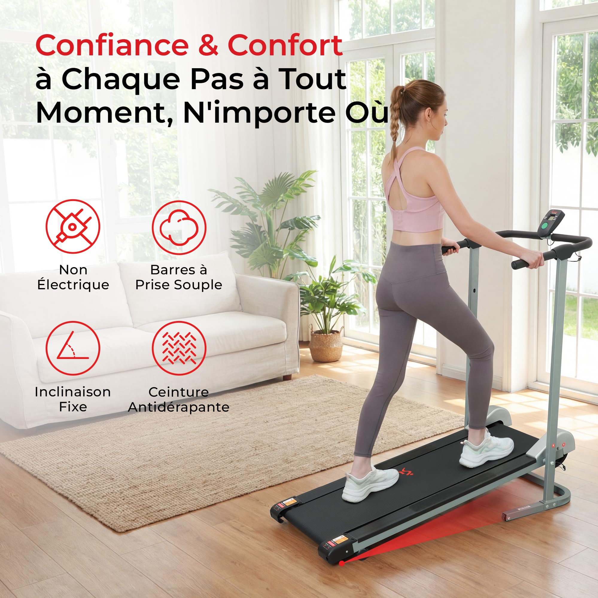 Sunny Health & Fitness Tapis de Course Manuel Non Électrique Pliable