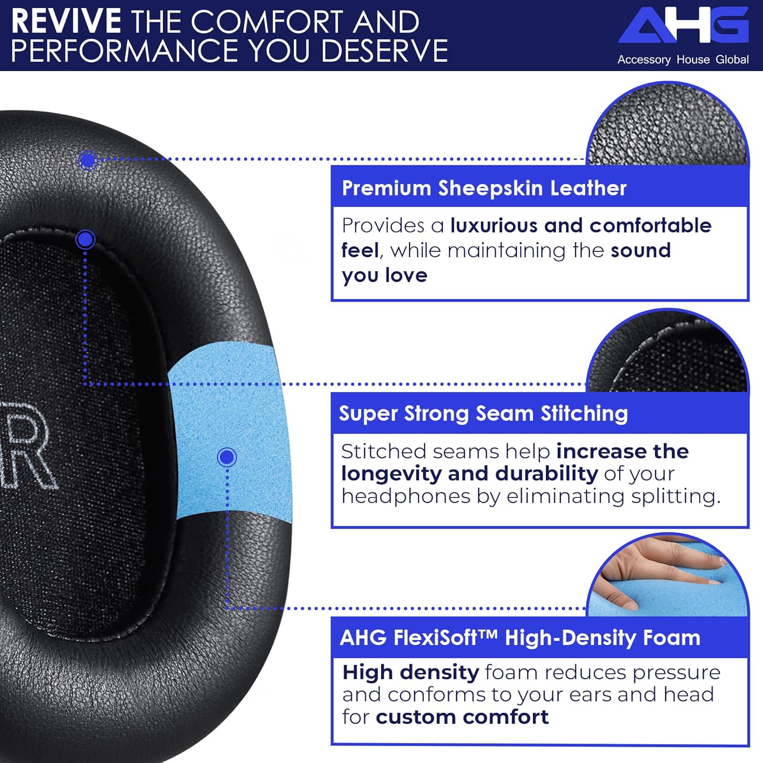 AHG Accessory House Global Upgraded Replacement Beoplay h95 Ear Pads Cushions Compatible with Bang & Olufsen Beoplay H95 Headphones (Black). Sheepskin Leather/High-Density Foam/Strong Magnet