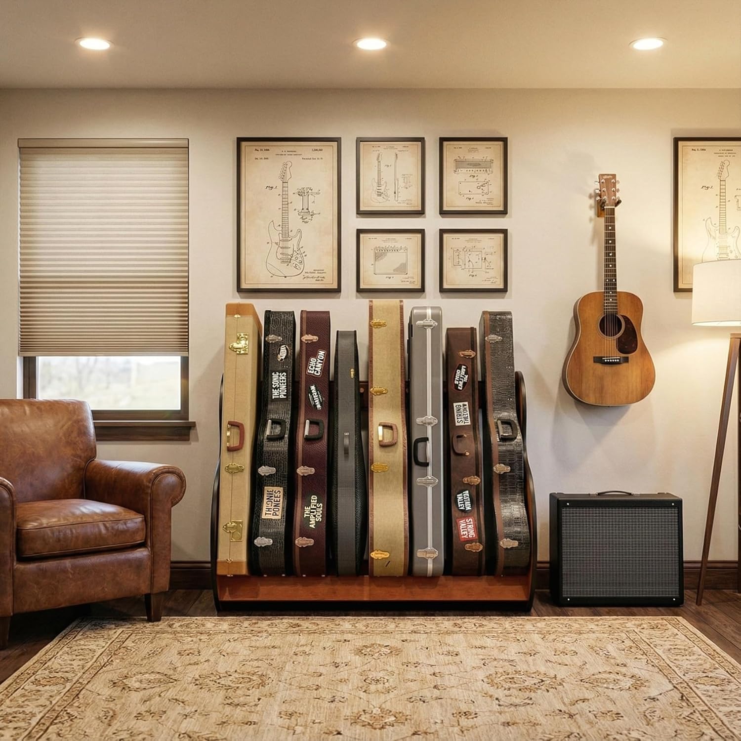A&S Crafted Products The Studio Standard Guitar Case Rack | Stores Acoustic & Electric Cases | Built to Last | Made In U.S.A. | Size: Grande