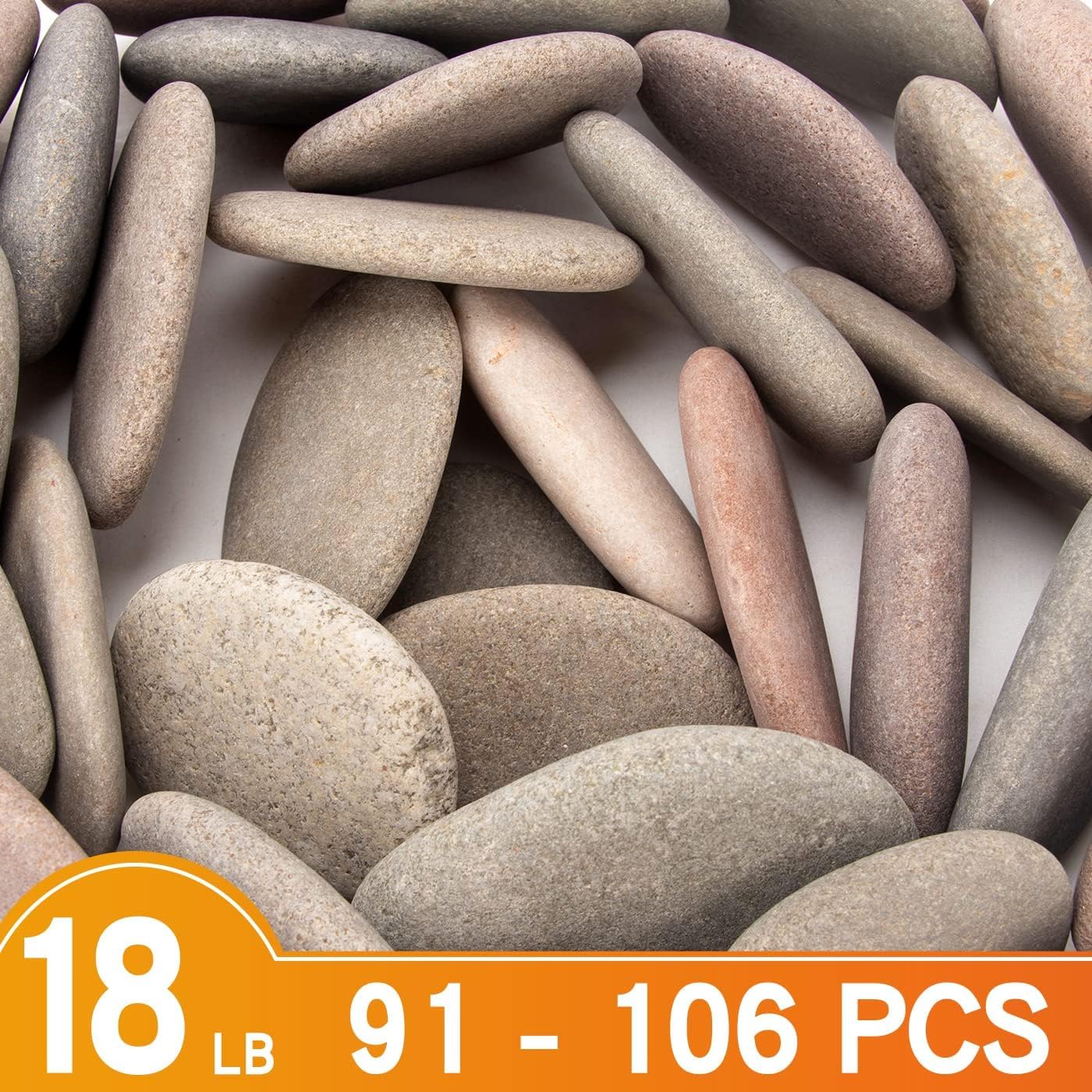 About 92-100 PCS River Rocks, 2"-3.3" Flat Painting Stones, 18 Pounds