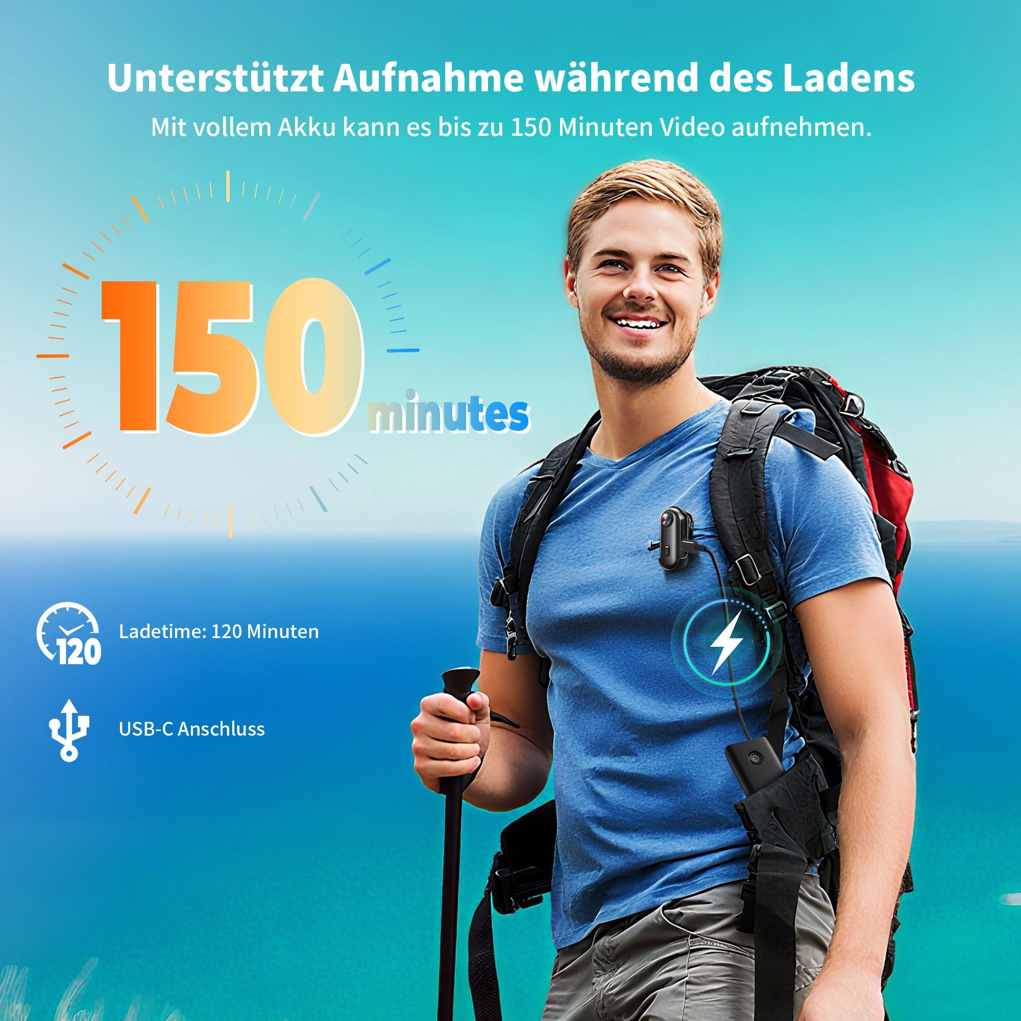 Action Cam 1080P WiFi, Bodycam Körperkamera Mini, 360° Action Kamera, Sportkamera Wasserdicht bis 30M, Multifunctional Accessories, Vlog Kamera, Helmkamera Motorrad, Schwarz