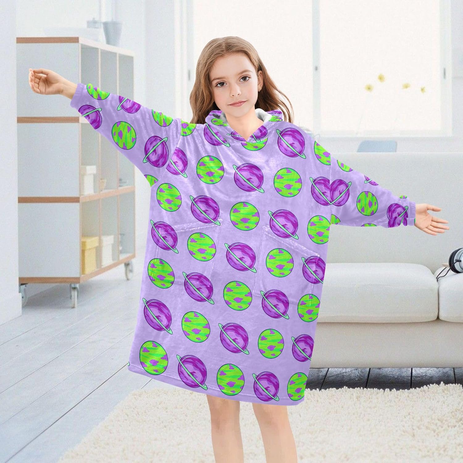 Planet Kids Wearable Blanket Hoodie with Pocket and Sleeves for Toddlers, Cute Hoodies 3-14 Year Girls Boys B0404697