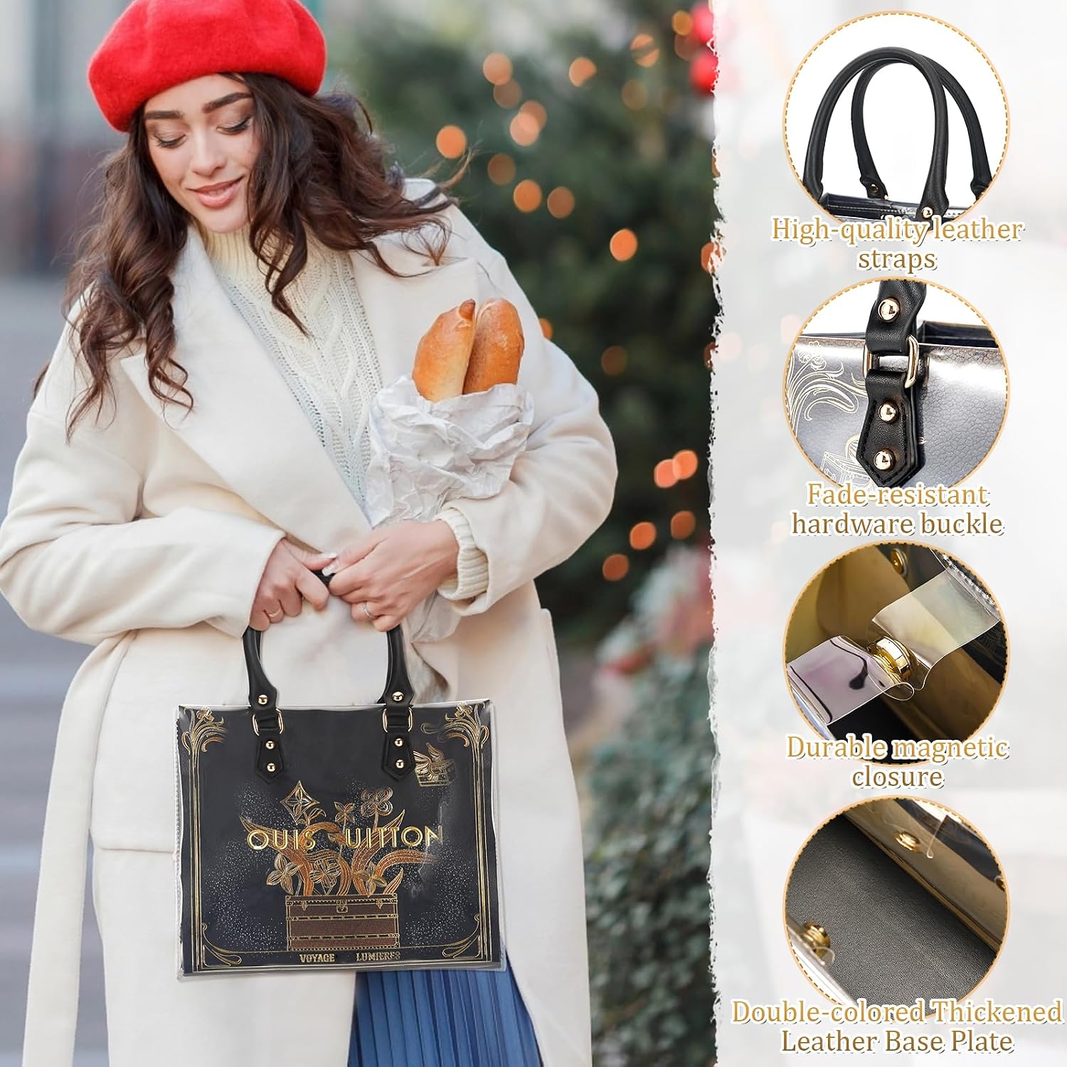 KTNGY Clear TPU Tote Bag DIY Kit - Luxury Paper Bag Purse Making Kit Compatible with LV Christmas-Themed Shopping Bags (Black-B)
