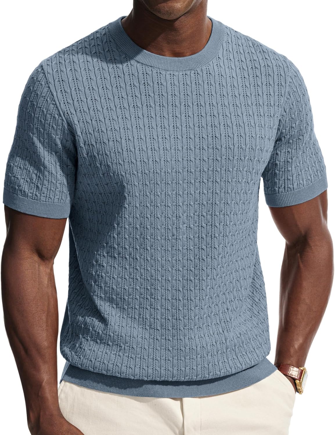 PJ PAUL JONES Mens T-Shirts Short Sleeve Textured Knit Shirt Casual Hollow Out Tee Shirts Crewneck Pullover Tees