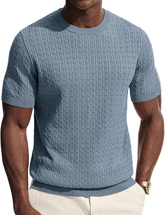 PJ PAUL JONES Mens T-Shirts Short Sleeve Textured Knit Shirt Casual Hollow Out Tee Shirts Crewneck Pullover Tees