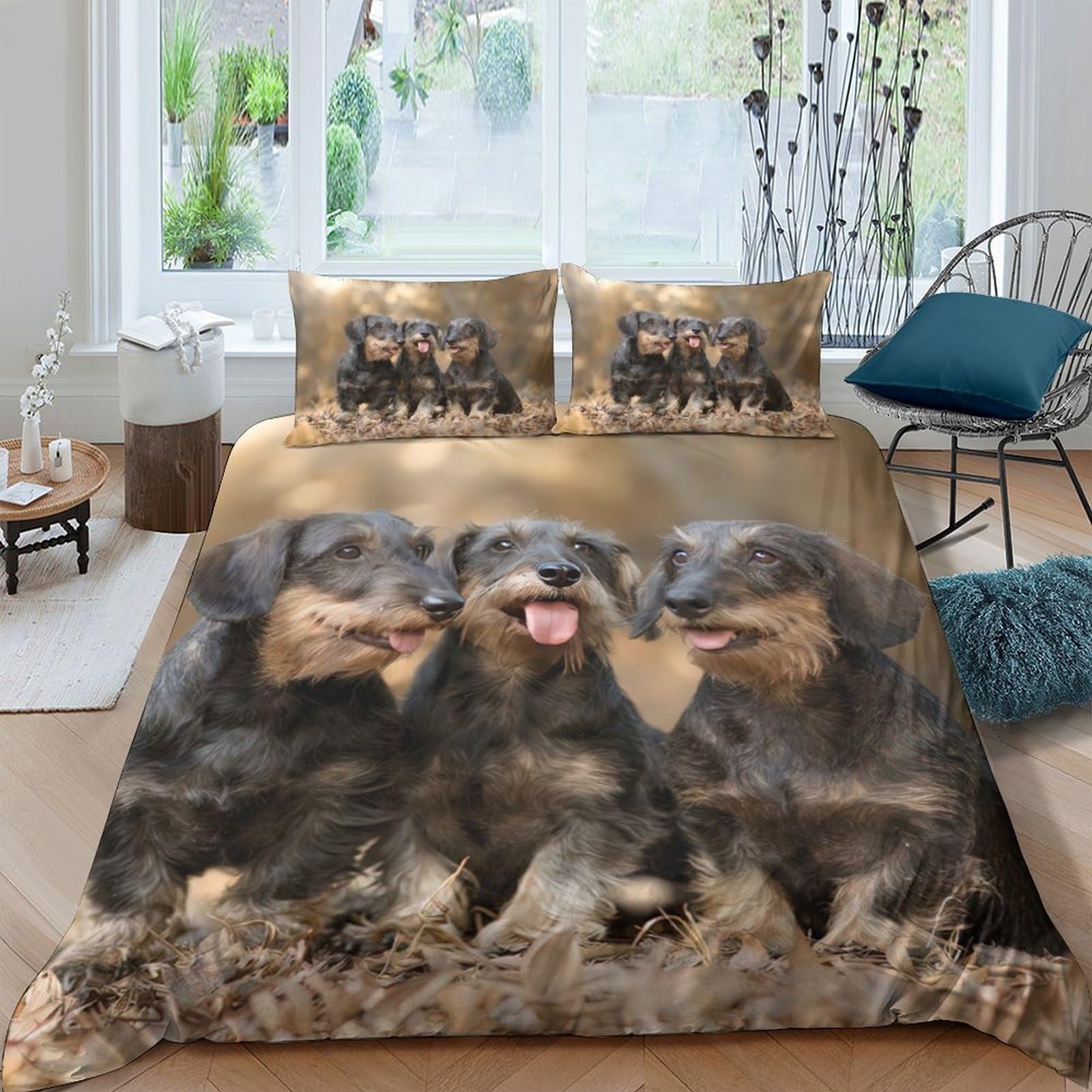Ctjqhvkz Style-5 3D Printed Dachshund Puppy Fitted Sheet Microfiber Soft Non-Slip Dog Trio Bed Cover For Bedroom Guest Room Decor Single（135X200cm）