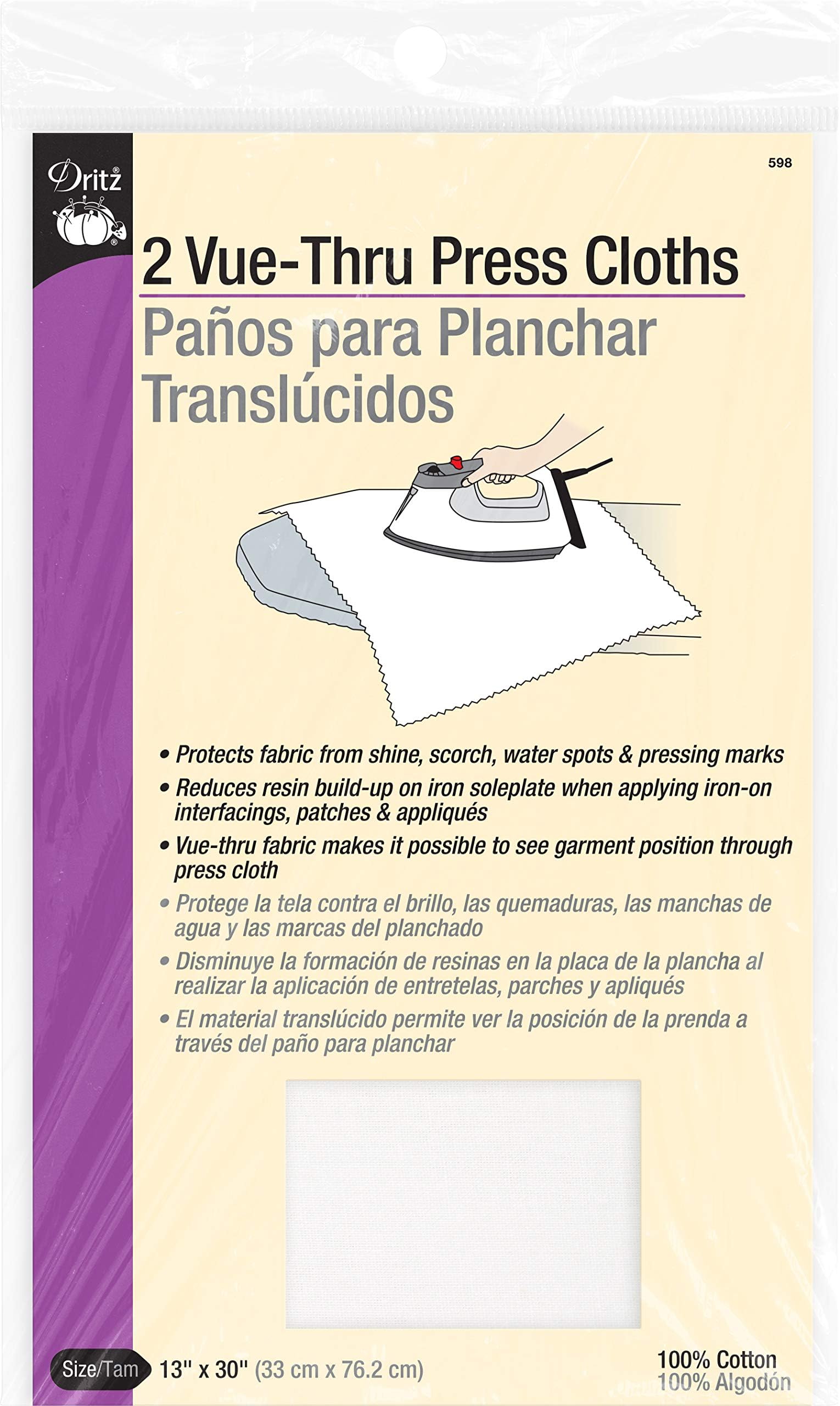 DritzVue-Thru Press Cloth, 13" x 30", 2 Count