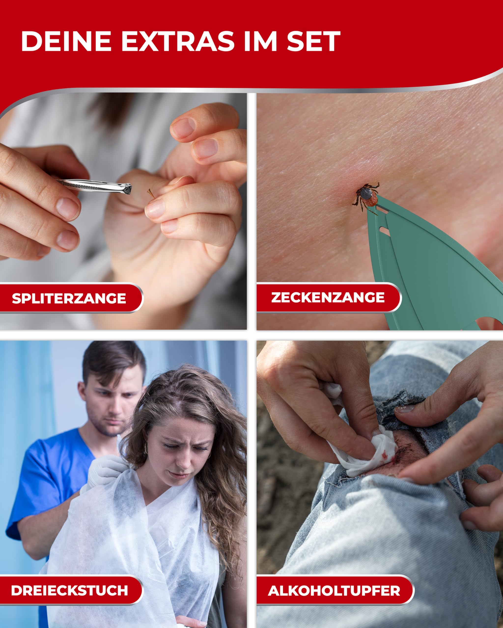Alpenwert Kit di primo soccorso per bicicletta all'aperto [incl. pinza per zecche e panno triangolare] First Aid Kit Travel per zaino, accessori da trekking, viaggi, escursionismo DIN
