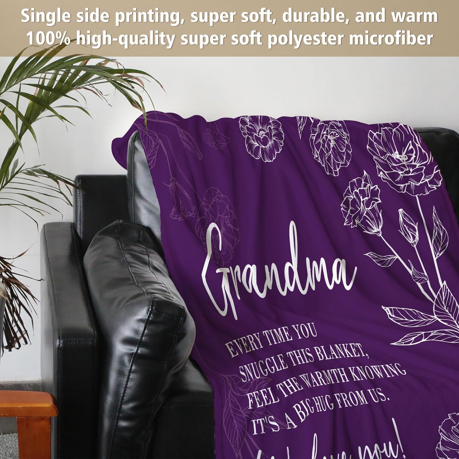 Grandma Gifts, Birthday Valentines Day Gifts for Grandma from Grandkids, to My Grandmother Soft Throw Blanket 60" x 80", Purple - Image 4