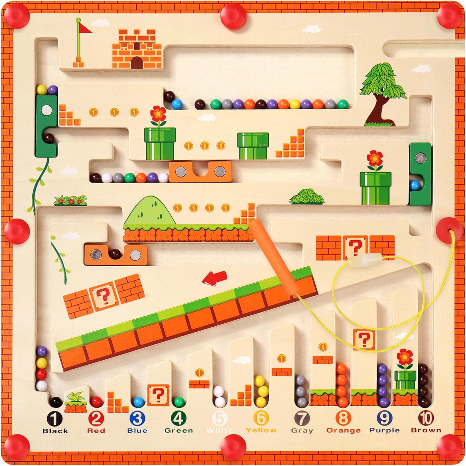 Magnetic Color and Number Maze, Montessori Wooden Color Matching Toys, Toddlers Wooden Puzzle Activity Board, Learning Educational Counting Toys for Boys Girls 3 4 5 Years Old