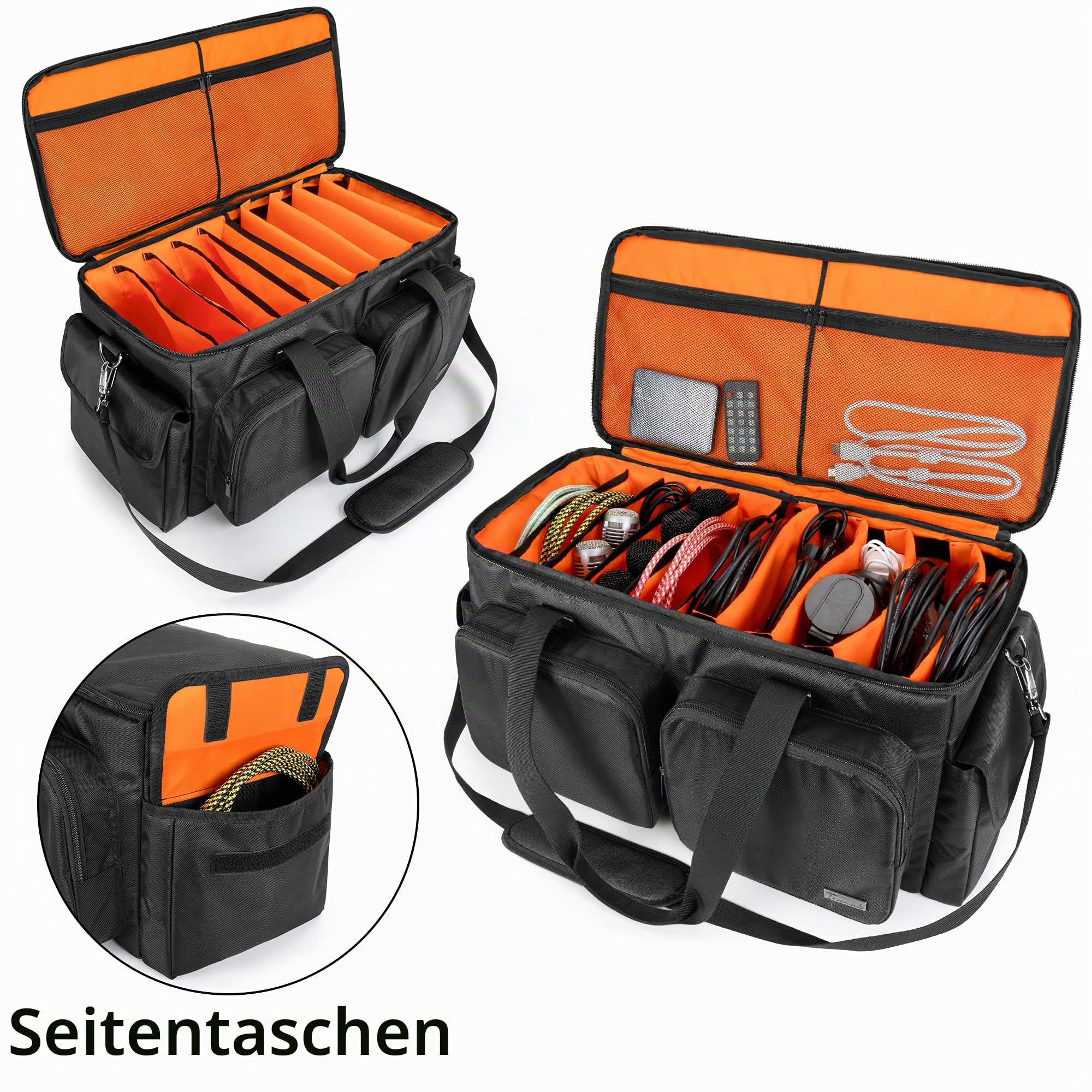 Trunab DJ Tasche, Kabel Organizer Tasche mit Abnehmbarem Gepolstertem Boden und 9 Trennwänden, Tragetasche Solide Große Kapazität für DJ-Equipment, Musikinstrumente und Zubehör