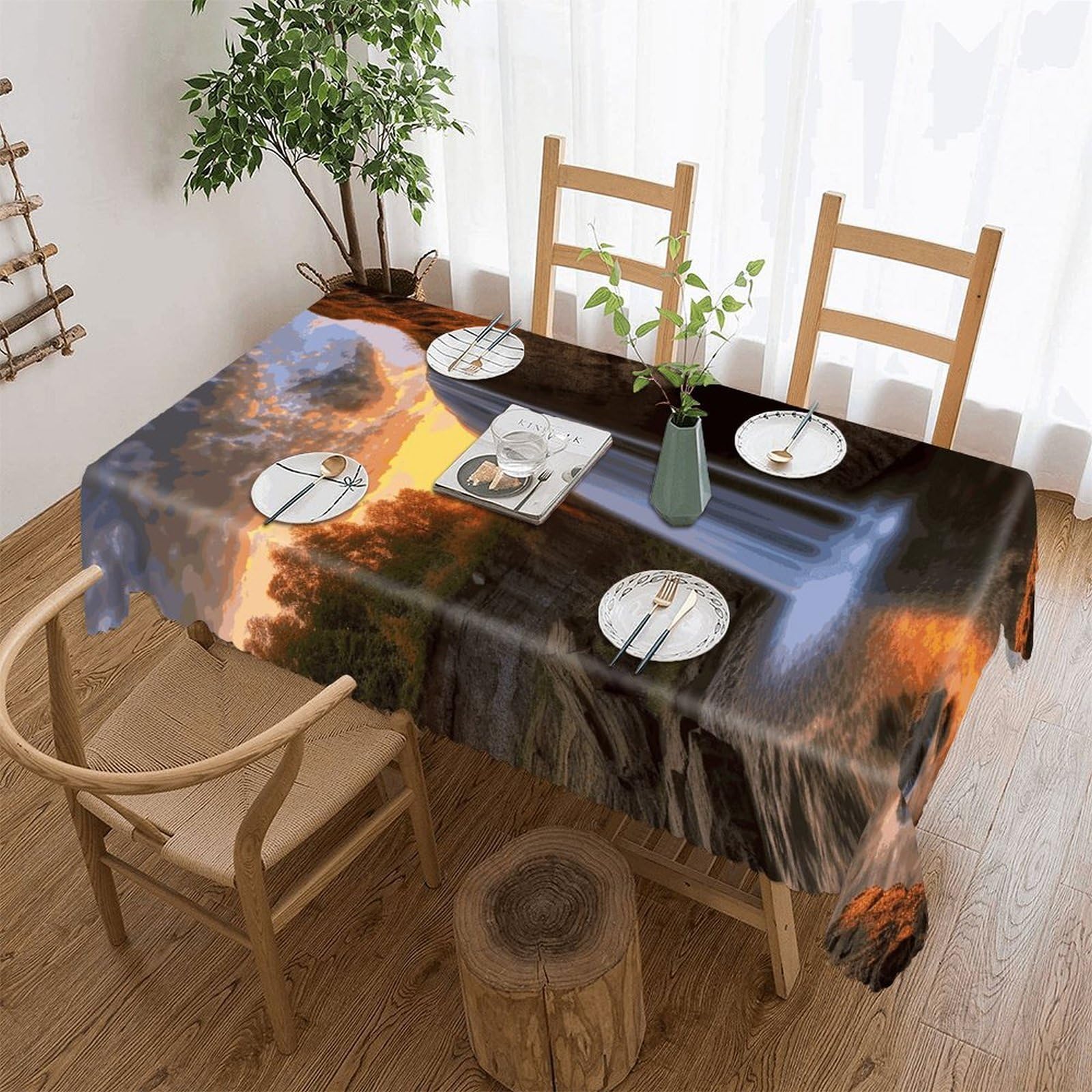 FekiLoot Waterfall at Sunset Tablecloths for Rectangle Tables Wipeable Spillproof Polyester Table Cloth Wrinkle Free Farmhouse Dining Tables Cover Elegant Vintage Decor Tablecover