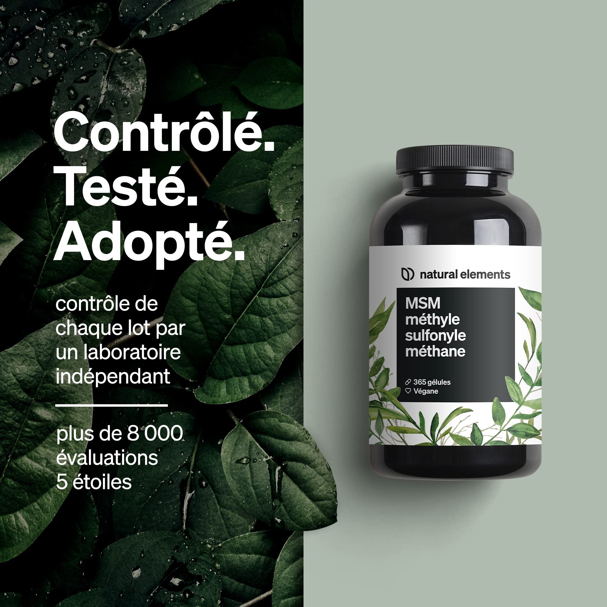 Gélules de MSM - 365 gélules végétaliennes - Testé en laboratoire - 1600mg de poudre de méthylsulfonylméthane (MSM) par dose journalière - Sans additifs, Hautement dosé