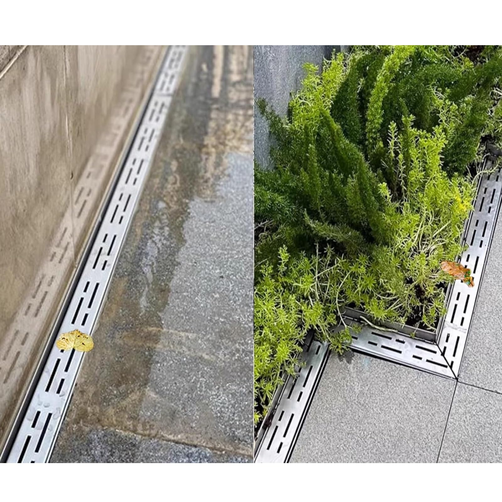 Drenaje de canal de acero inoxidable 304 con rejilla de acero galvanizado, sistema de drenaje de zanja para exteriores, entrada, garaje, patio, kit de drenaje duradero