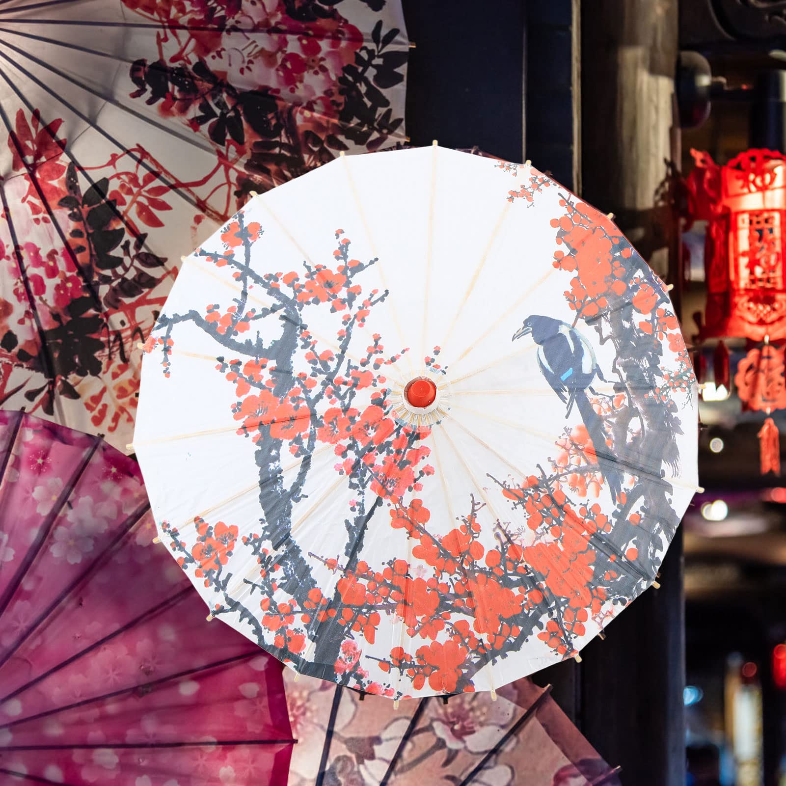 Parapluie En Papier Huilé Vintage Vert 56cm - Décor Japonais Chinois Suspendu Danse Mariage