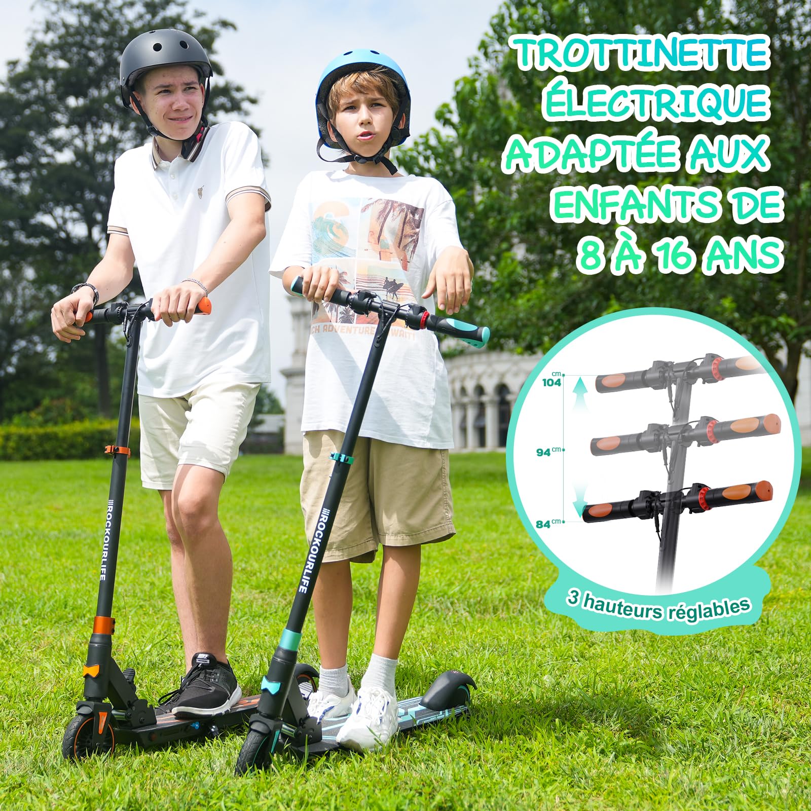 RCB TECH Trottinette Electrique Enfants (8-12-16 Ans) - Trottinette électrique Pliable pour Enfants - Autonomie Max 16 KM - Max 20 KM/H - Cadeau pour Enfant & Adolescents