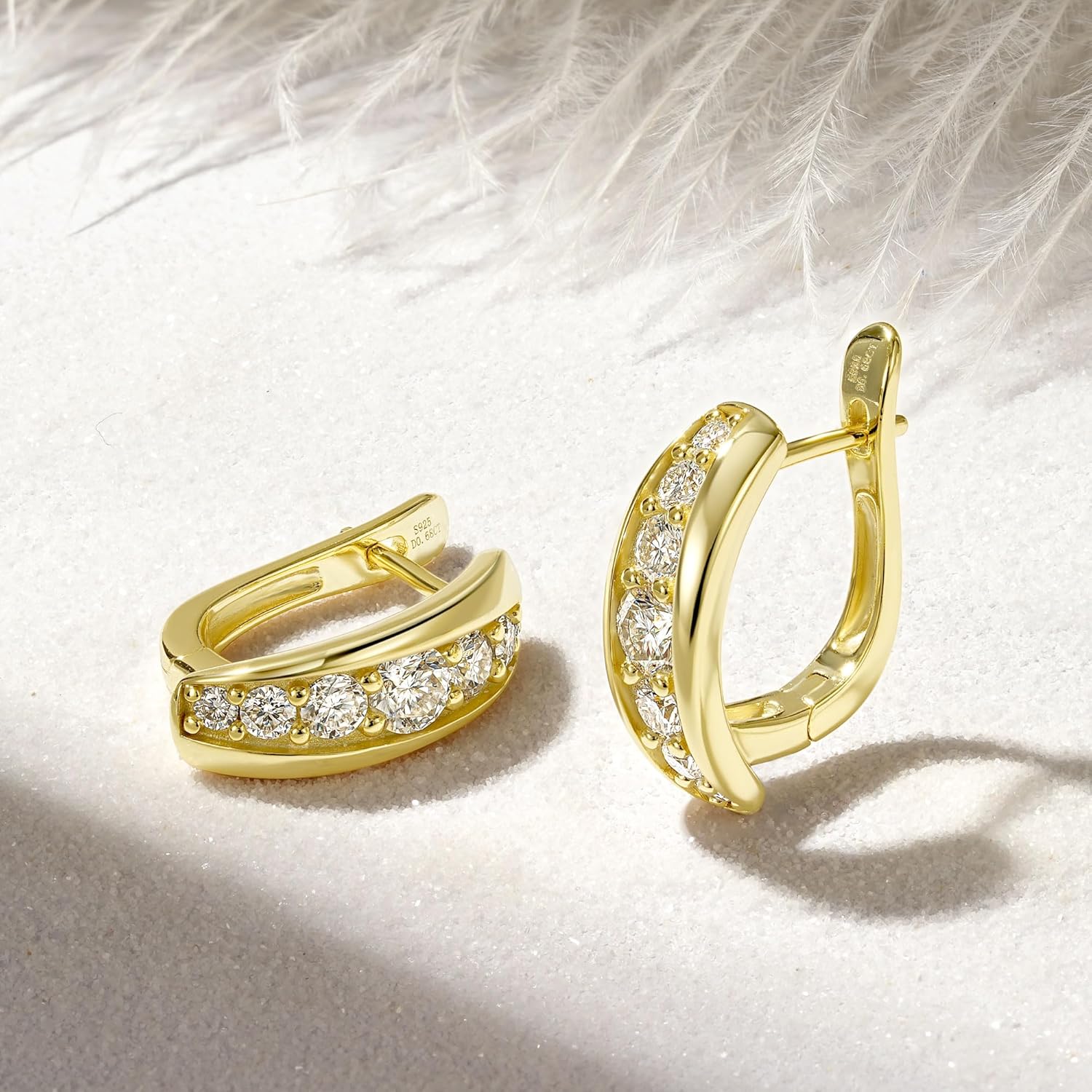 U-shaped Moissanite Hoop Earrings, 1.36cttw D Color Round Cut Moissanite, 925 Sterling Silver Earrings Elegant Jewelry Gifts for Women - Image 5