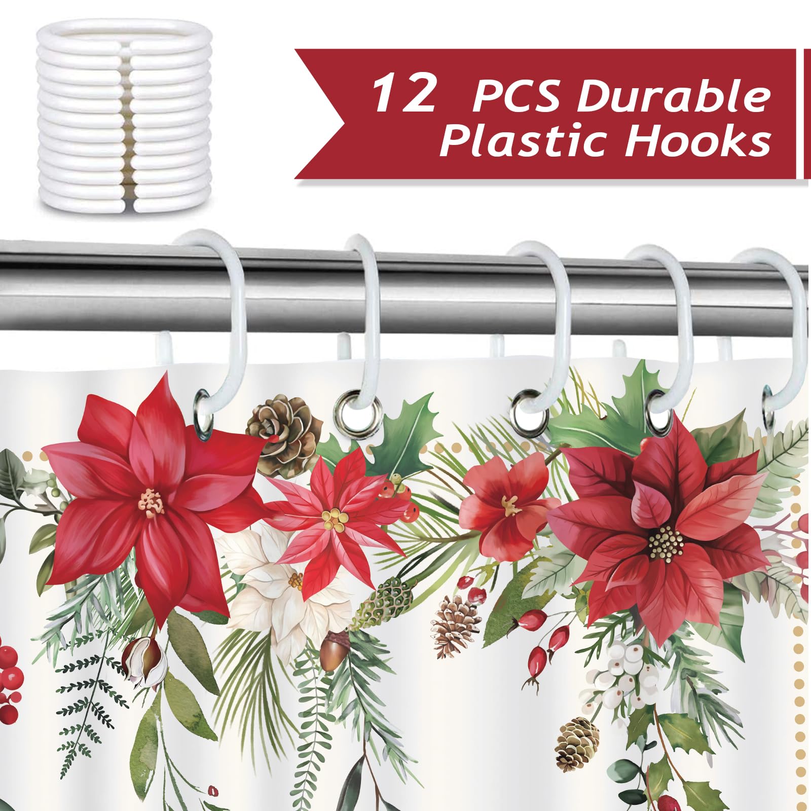 Bonhause Duschvorhang Weihnachten Blumen Xmas Rot Weihnachtsstern Bltter  Duschvorhnge 180 x 180 cm Anti-Schimmel Wasserdicht Polyester Stoff  Waschbar Bad Vorhng fr Badzimmer mit 12 Haken : Amazon.de: Kche,  Haushalt & Wohnen