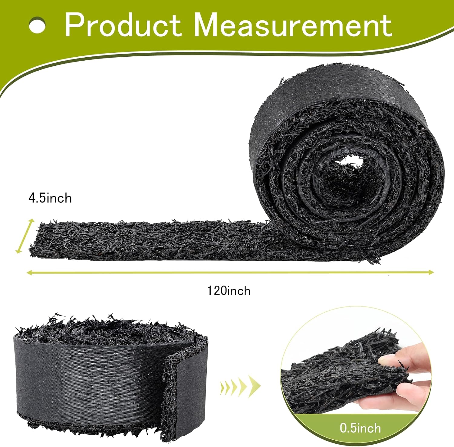 Rubber Mulch for Landscaping,2 Rolls 120×4.5inch Black Rubber Mulch Mat Pathway Solution Recycled, Natural-Looking Permanent Garden Barrier Edging Border for Plants, Vegetables, and Flowers