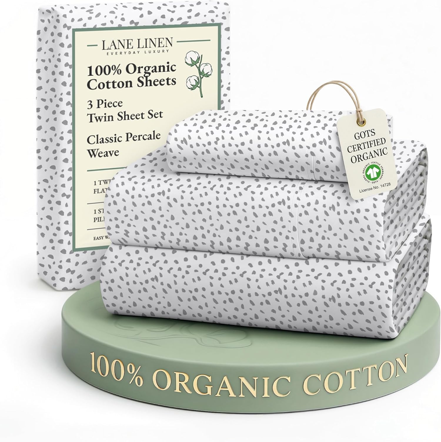 LANE LINEN 100% Organic Cotton Twin Bed Sheets, Mercerized Cotton Fully Elasticized Reinforsed Seam in Fitted Sheets Pocket Low Pill Fade Resistant Printed Sheets Twin Size Bed- Haze Grey