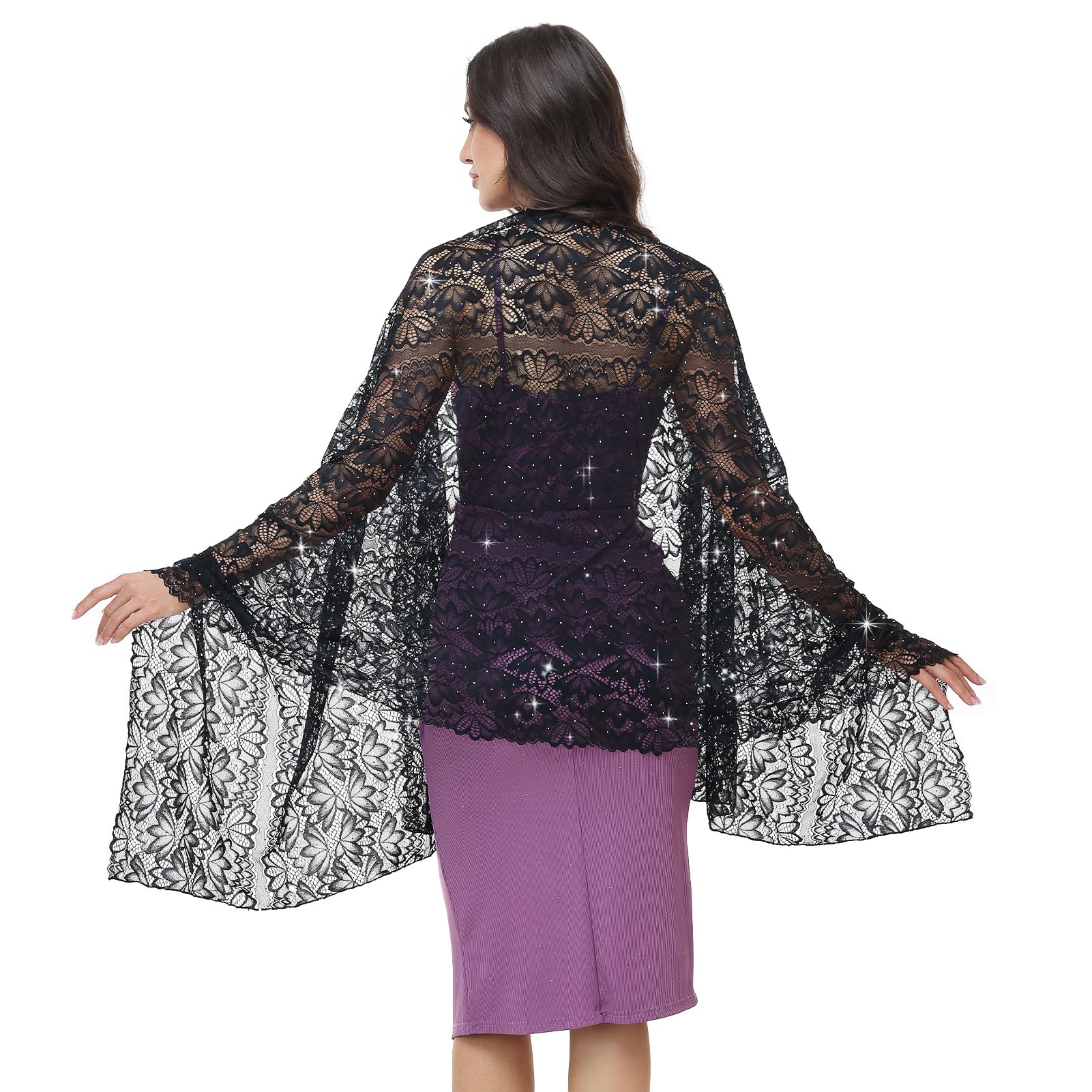 Ladiery Sparkly Shawls and Wraps for Evening Dresses,Sequin Lace Wedding Shawl with Rhinestones, Formal Stole for Party