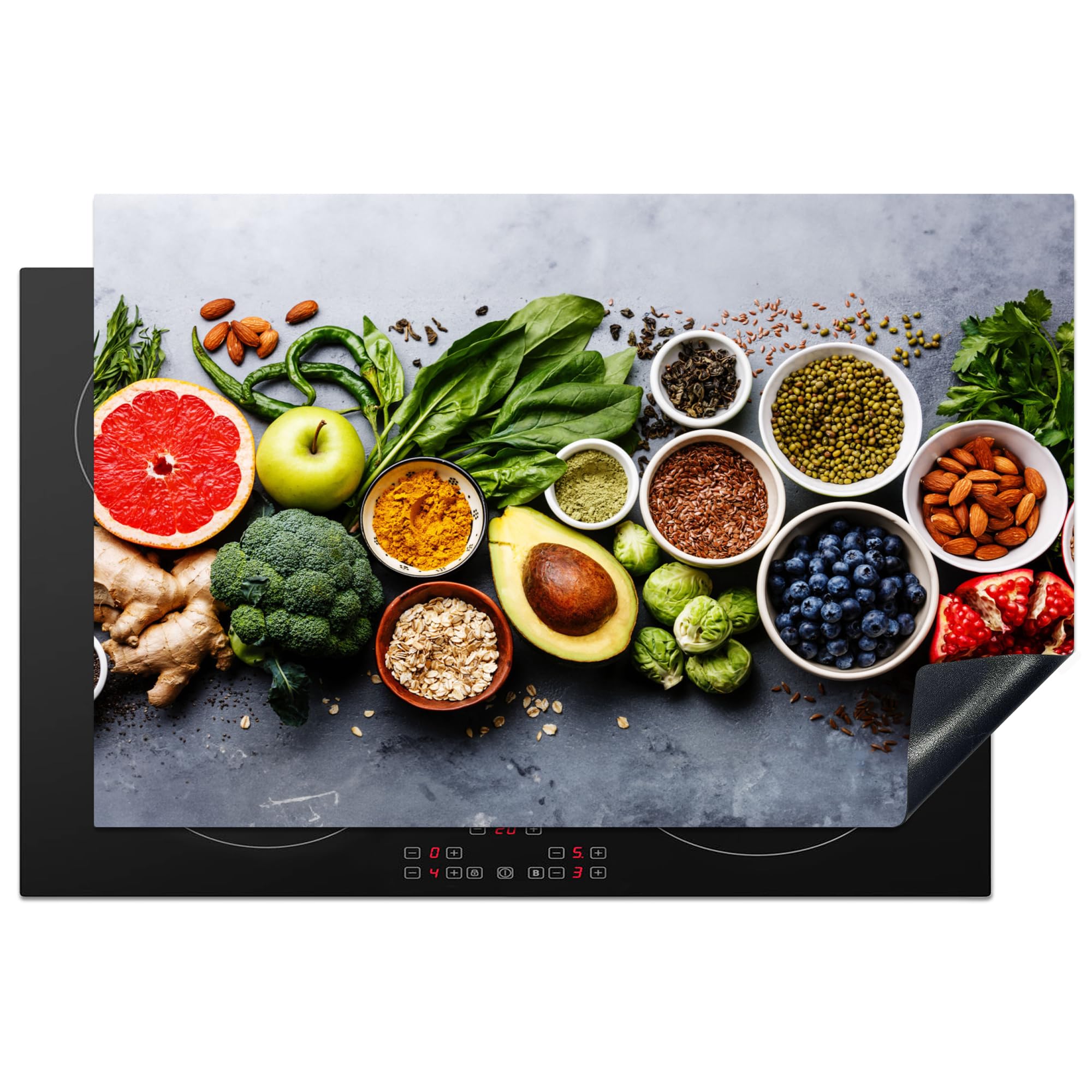 KitchenYeah© Induction Hob Protector Mat 20.5"x31.5" / 80x52 cm Cooker Top Protectors Cover Ceramic Covers Electric Hobs Vinyl Fruit - Concrete - Vegetables — image 1