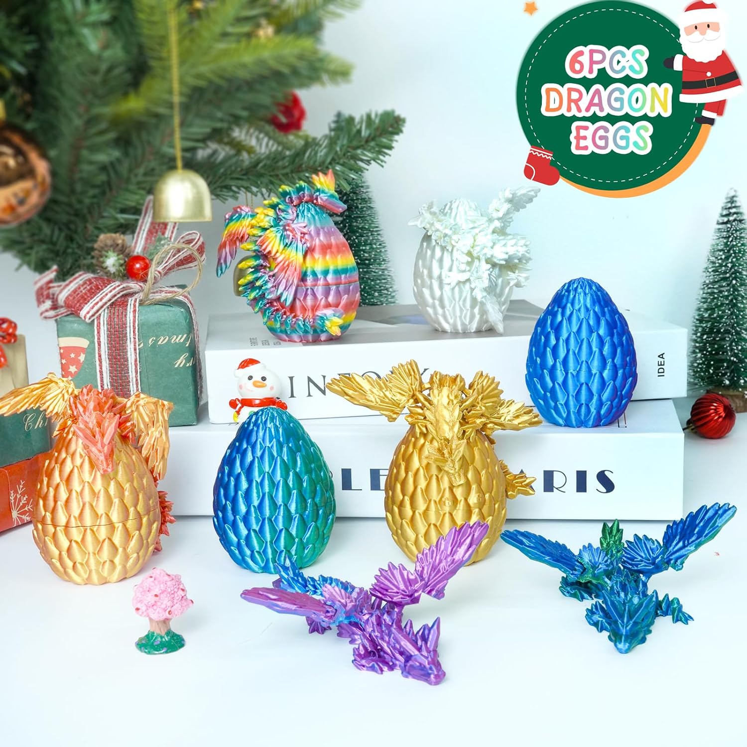 Dragon Eggs Gift Set with Surprise Mini Winged Dragon Inside 3D Printed Articulated Crystal Toy Easter Eggs Fun Toy Christmas Basket Stuffers Gift for Kids Boys and Girls(6PCS Crystal Glimmer)