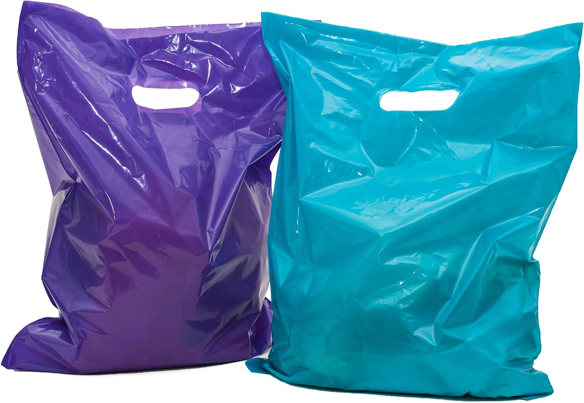 Merchandise Bags: ACME Bag Bros 100 Large Purple and Teal Merchandise Bags, Plastic Bags with Handles 12x15"; Plastic Retail Bags; for Party, Gifts, Small Retail Shops & Trade Shows