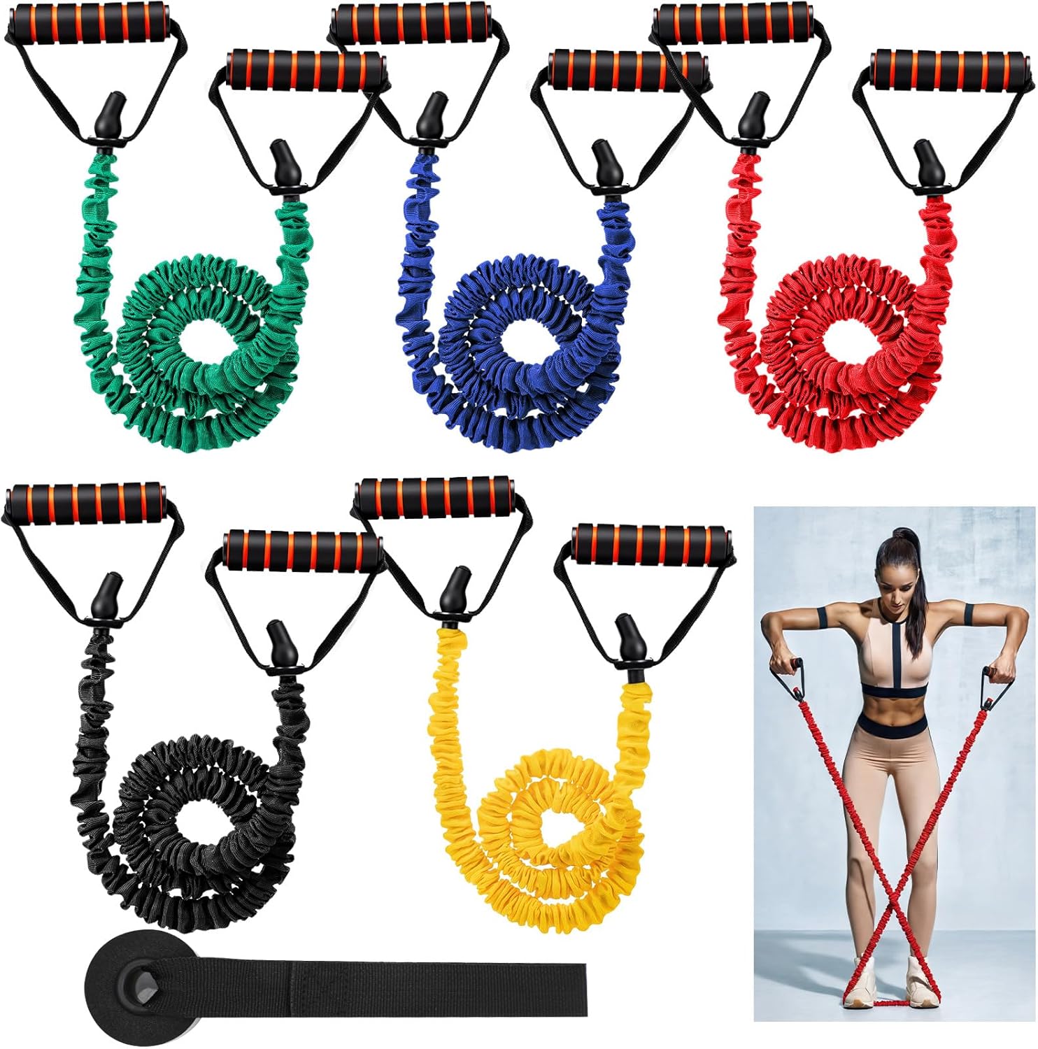 Leyndo 5 Pcs Exercise Resistance Bands with Handles Physical Resistance Tube Workout Bands with Door Anchor for Men Women Muscle Toning Strength Training