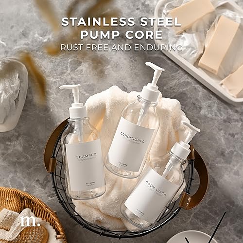 Miniatura 4 de MaisoNovo Botellas de champú y acondicionador  Juego de 3 botellas de plástico transparente bombas blancas