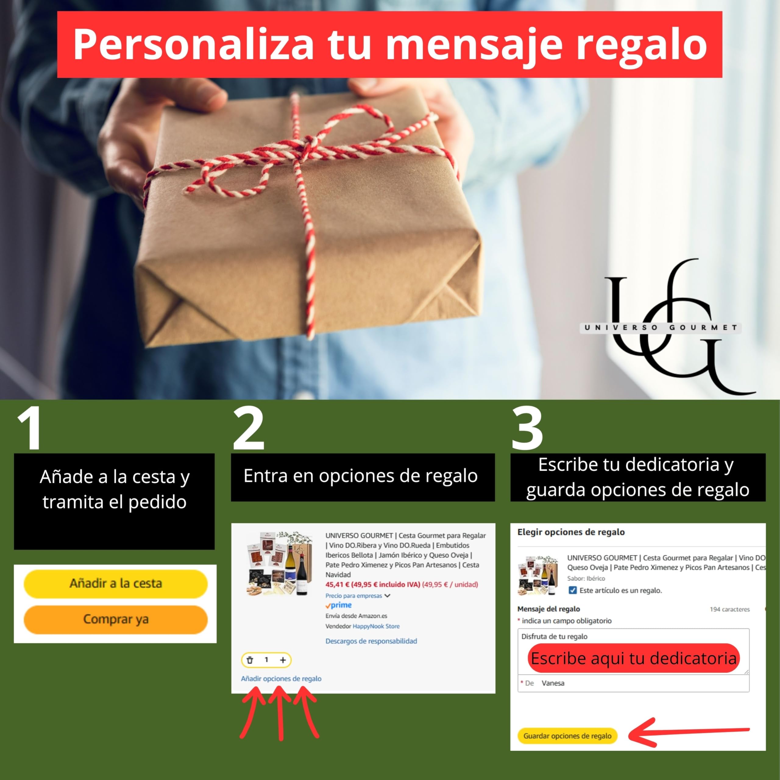 UNIVERSO GOURMET | Cesta Gourmet para Regalar | Vino DO.Ribera | Aceite Oliva Virgen Extra | Embutidos Ibericos Bellota | Paleta Ibérica y Queso Curado | Pate Pedro Ximenez y Picos Pan Artesanos — view 7