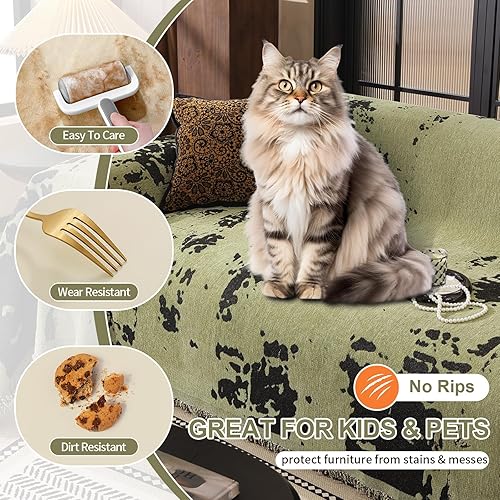 Miniatura 193 de HANDONTIME fundas de sofá beige para sofá, fundas boho de jacquard y corduroy para perros, funda de sofá de felpilla para perros, protector suave